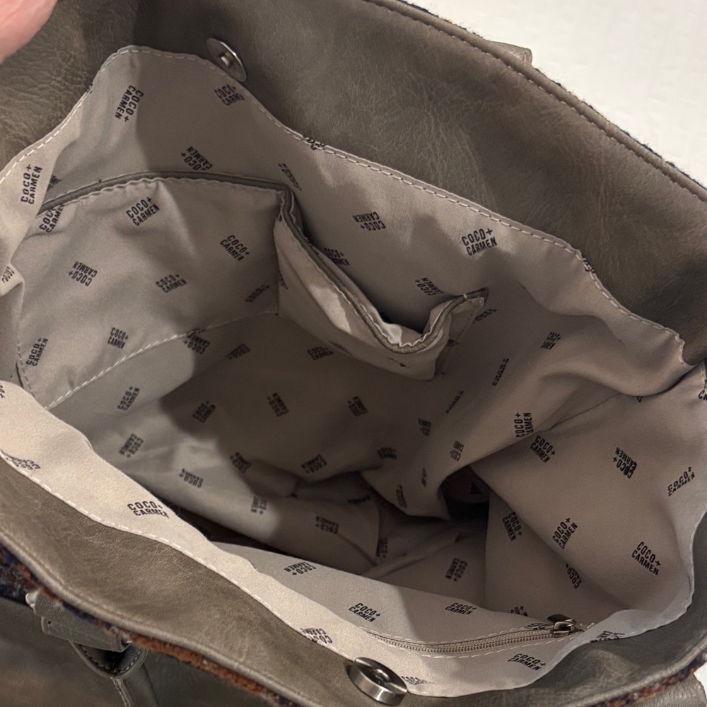 Plaid Purse/Tote Bag with Faux Leather Trim - Picture 5 of 6